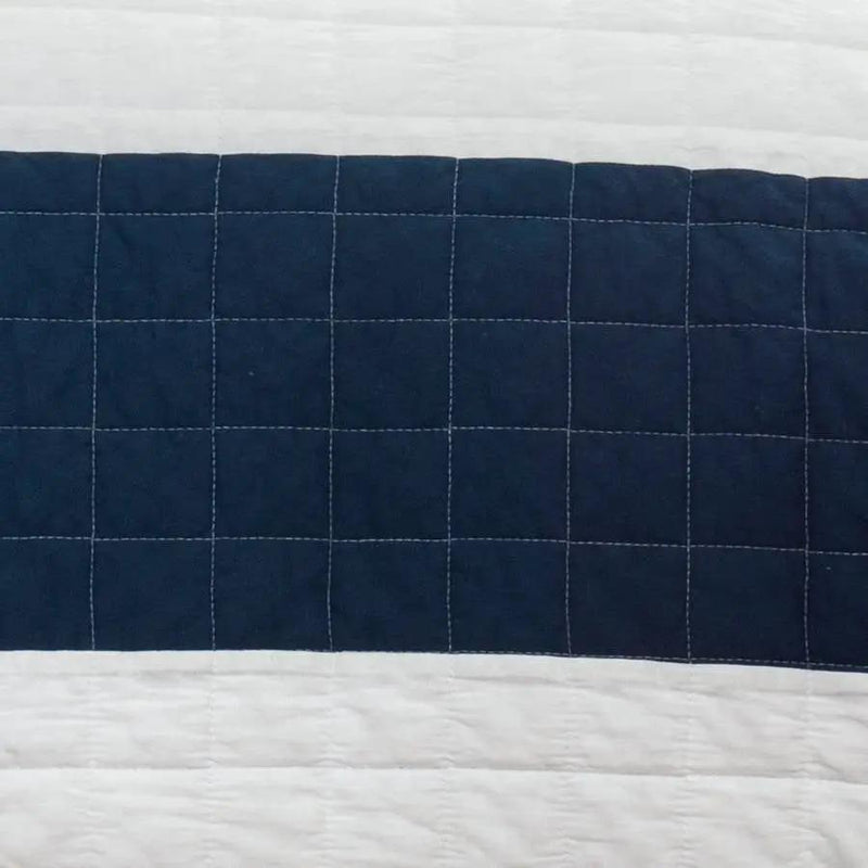 Full/Queen Navy White Stripe 3 Piece Cotton Lightweight Quilt Set by HomePacific