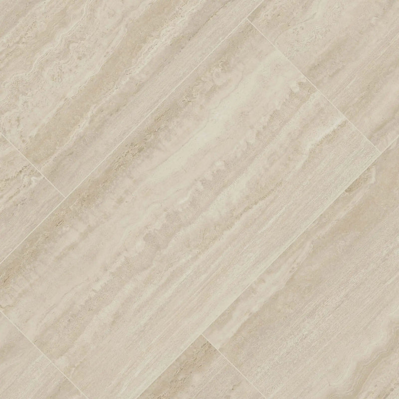 Assos Matte Travertine Look Porcelain Tiles 24x48 angled view
