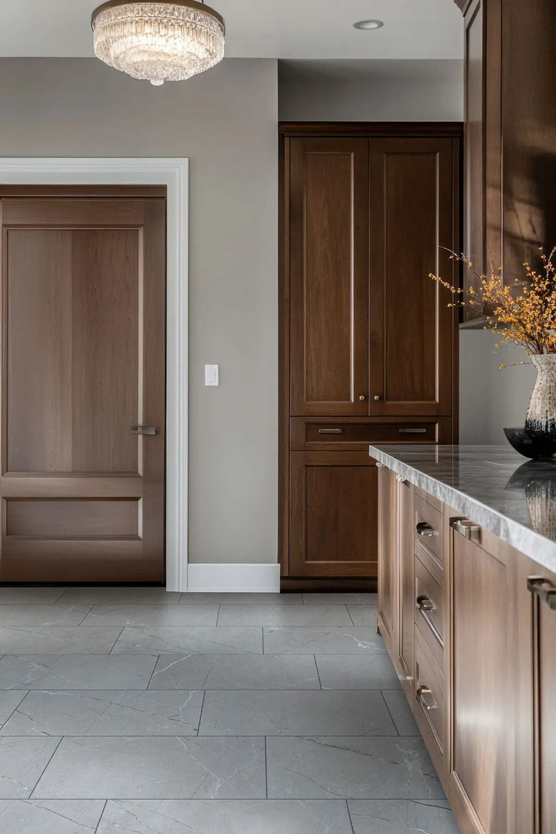 Aylana Gris Matte Marble Look Porcelain Tiles 12x24 in a finished room
