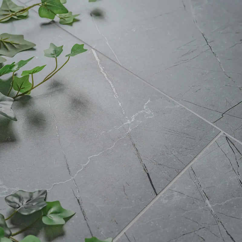 Aylana Gris Matte Marble Look Porcelain Tiles 12x24 in a finished room