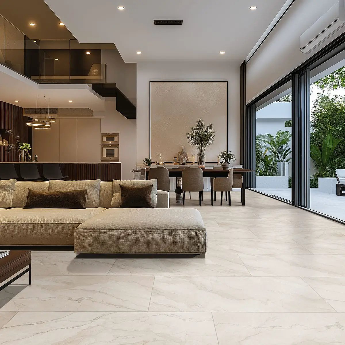 Camuflage Matte Marble Look Porcelain Tiles 24x48 in a finished room