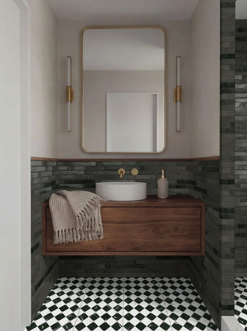 Casa Tuxedo Matte Porcelain Tiles 17x17 in a finished room