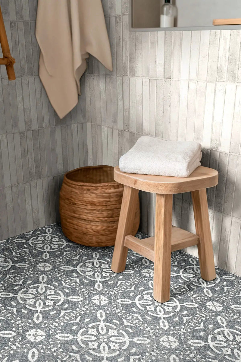 Trinity Constantino Matte Porcelain Tiles 8x8 in a finished room