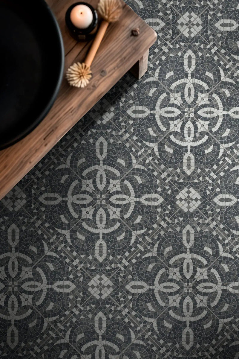 Trinity Constantino Matte Porcelain Tiles 8x8 in a finished room
