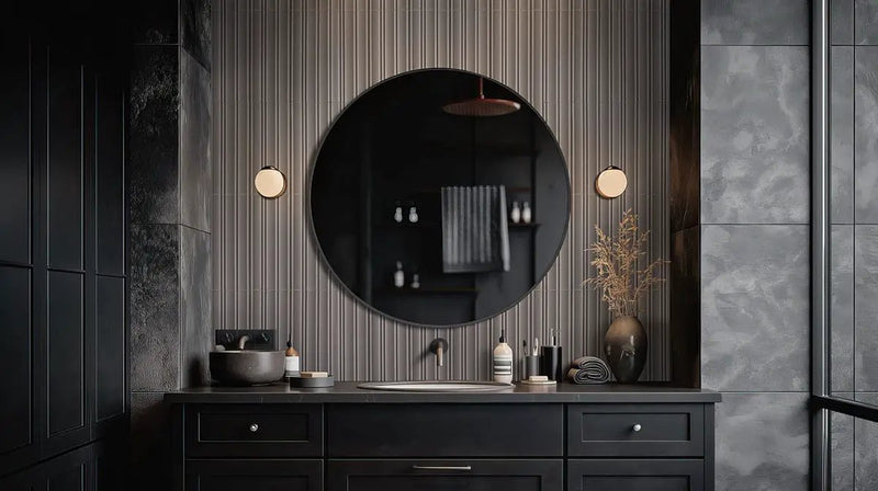 Charcoal Satin Porcelain Mosaics 7x16 in a finished room