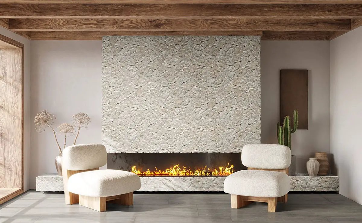 Neptune Blonde Matte Porcelain Tiles 16x24 in a finished room