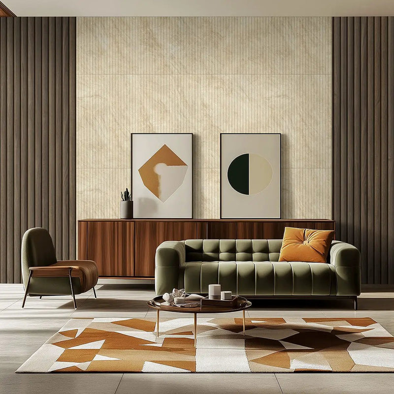 Tajvero Avorio 16x48 Matte Ceramic Mosaics in a finished room