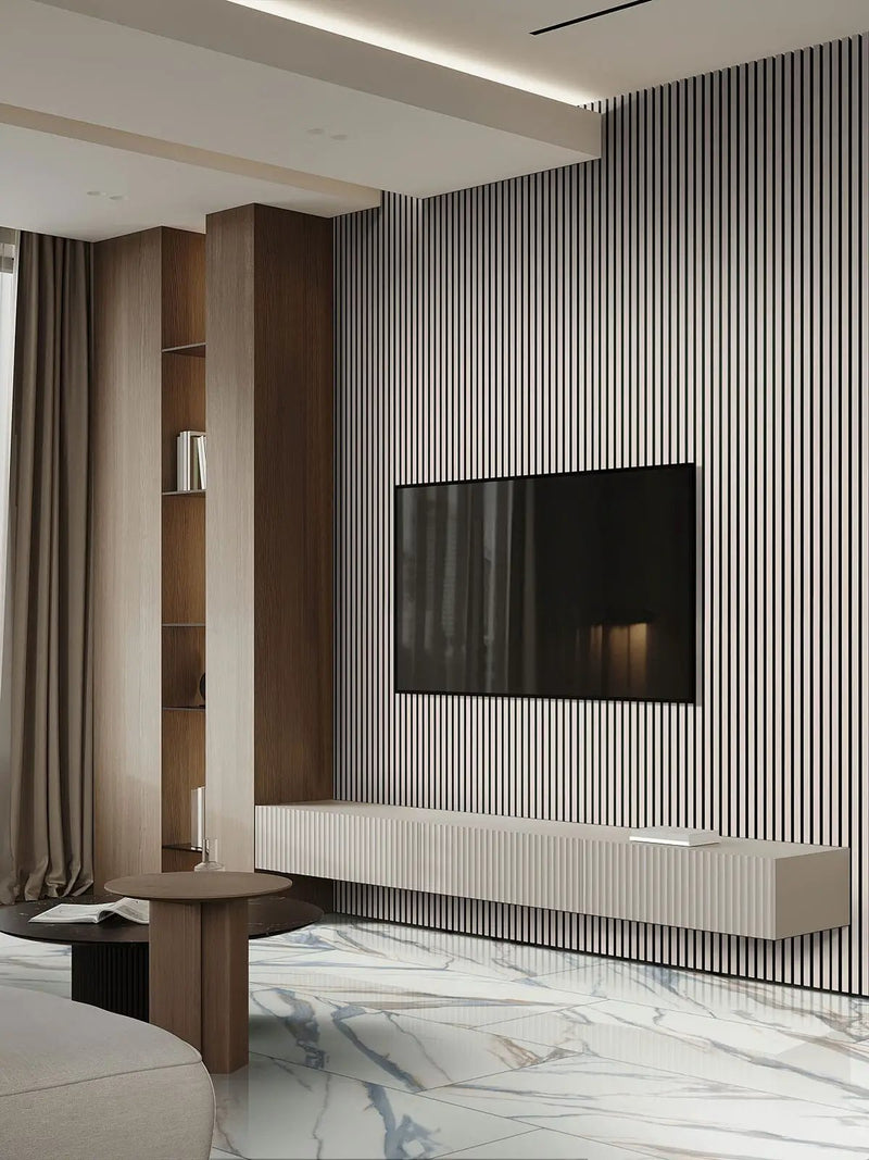 Valesia Azula Polished Marble Look Porcelain Tiles 24x48 in a finished room