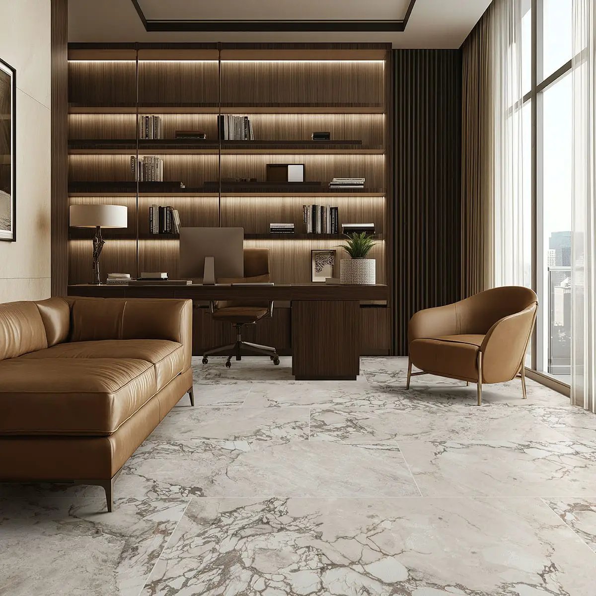 Via Stazione Matte Porcelain Tiles 24x48 in a finished room