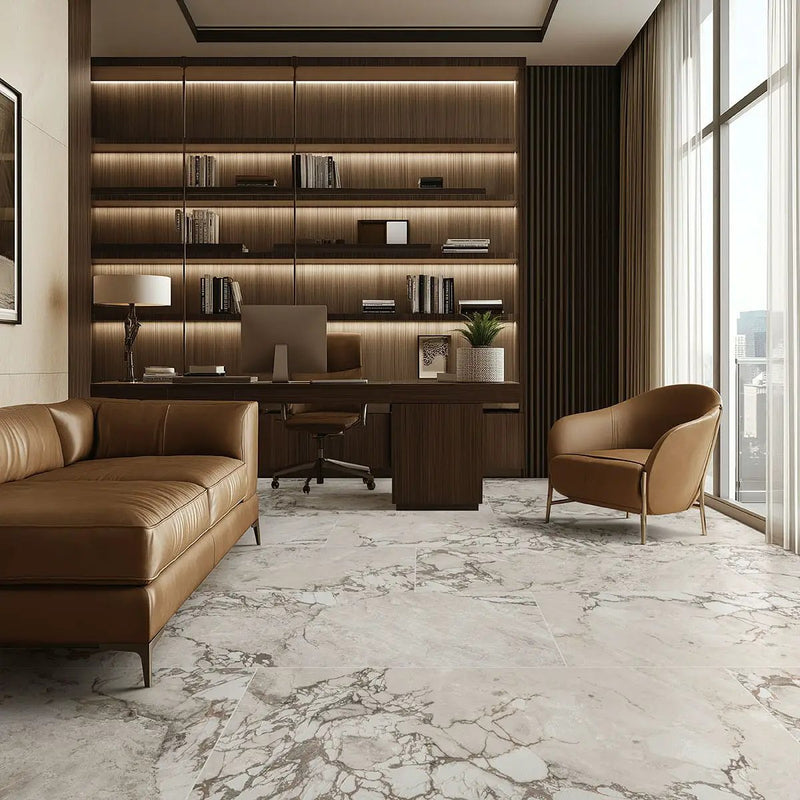 Via Stazione Matte Porcelain Tiles 24x48 in a finished room