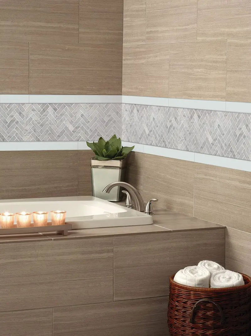 Domino White Polished Porcelain Tiles 24x24 in a finished room