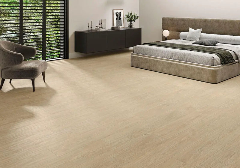 Whitehill Beckleywood 9x48 Matte Wood Look Porcelain Tiles in a finished room