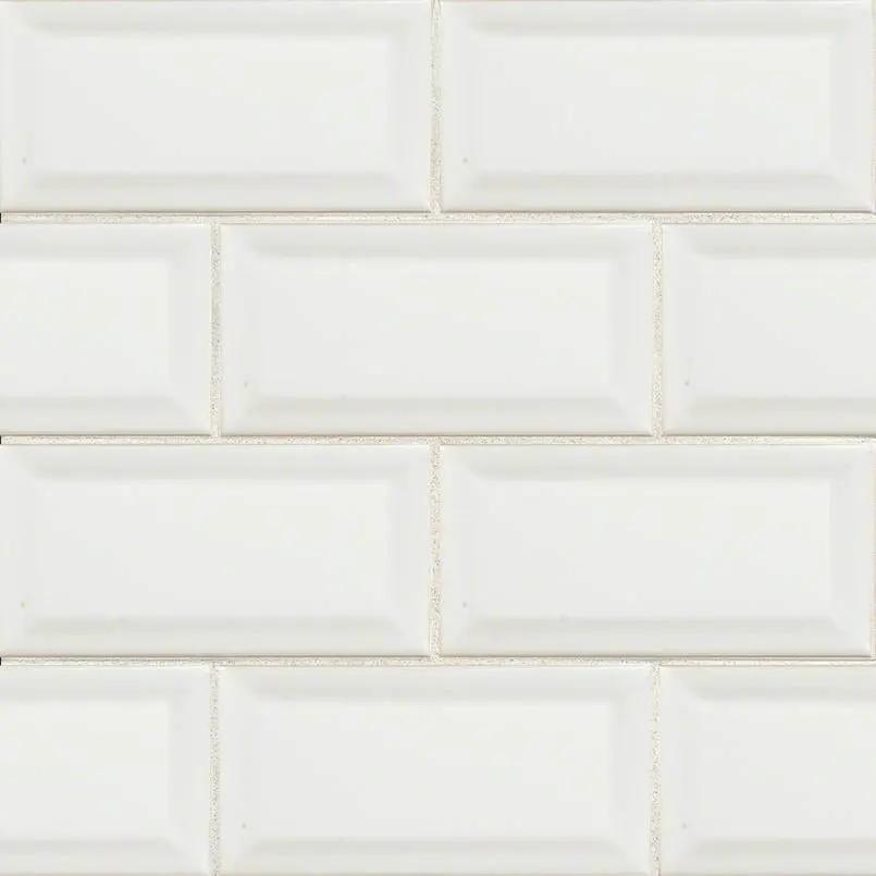 Domino White Glossy Porcelain Mosaics 3x6 0.33 inch close up