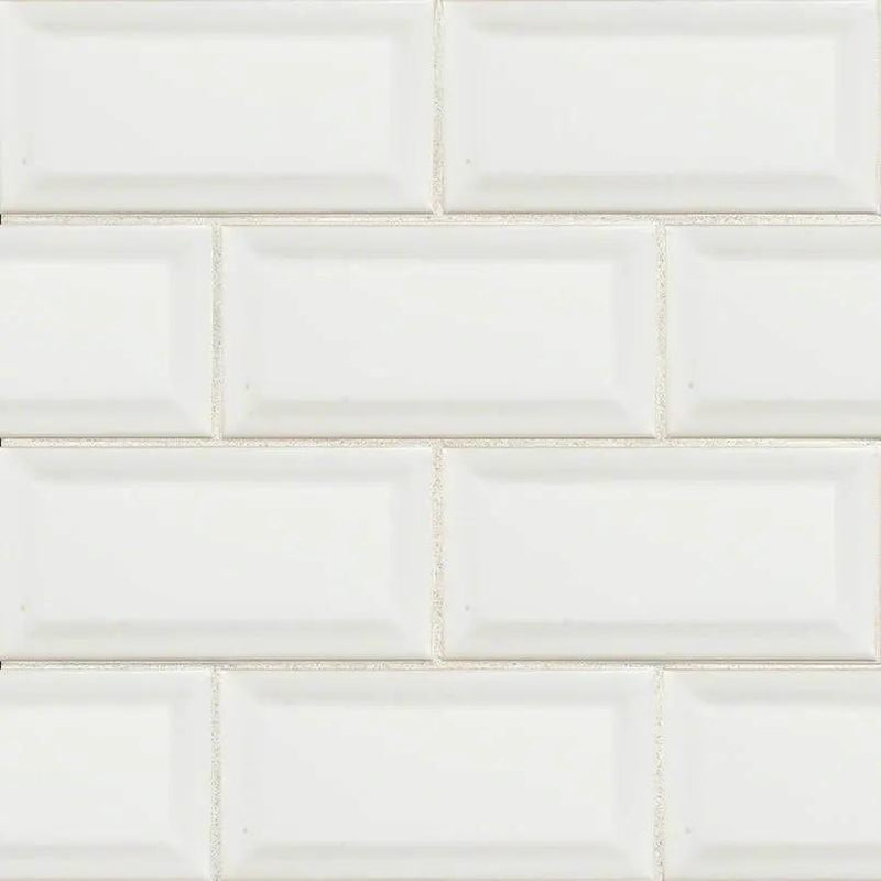 Domino White Glossy Porcelain Mosaics 3x6 0.33 inch close up