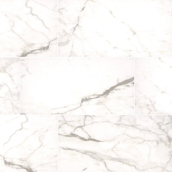 Essentials White Vena Matte Marble Look Ceramic Tiles 12x24