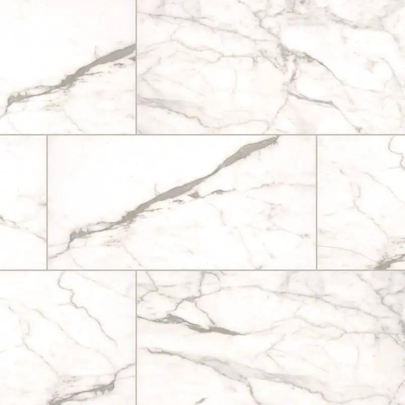 Essentials White Vena Matte Marble Look Ceramic Tiles 12x24 close up