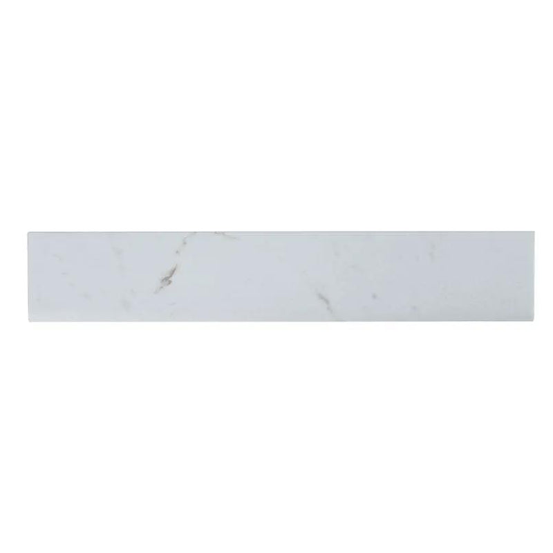 Essentials White Vena Matte Bullnose Marble Look Ceramic Moldings 3x18 close up