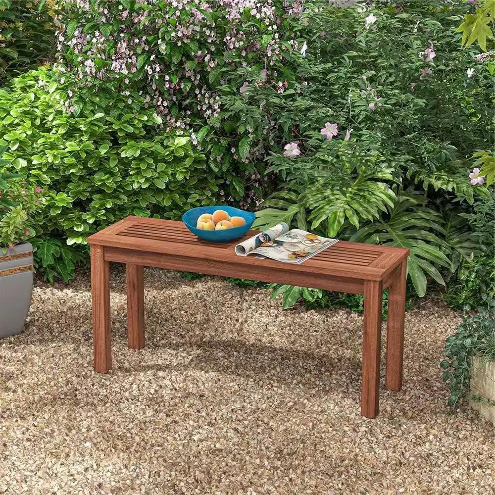 Solid Wood Outdoor 2-Seat Backless Garden Bench in Natural Finish by HomePacific
