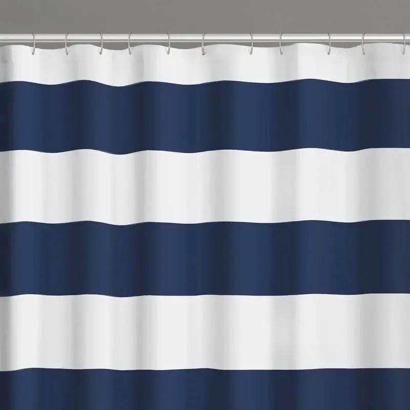 72 x 70 inch Polyester Navy Blue White Nautical Ocean Striped Shower Curtain by HomePacific