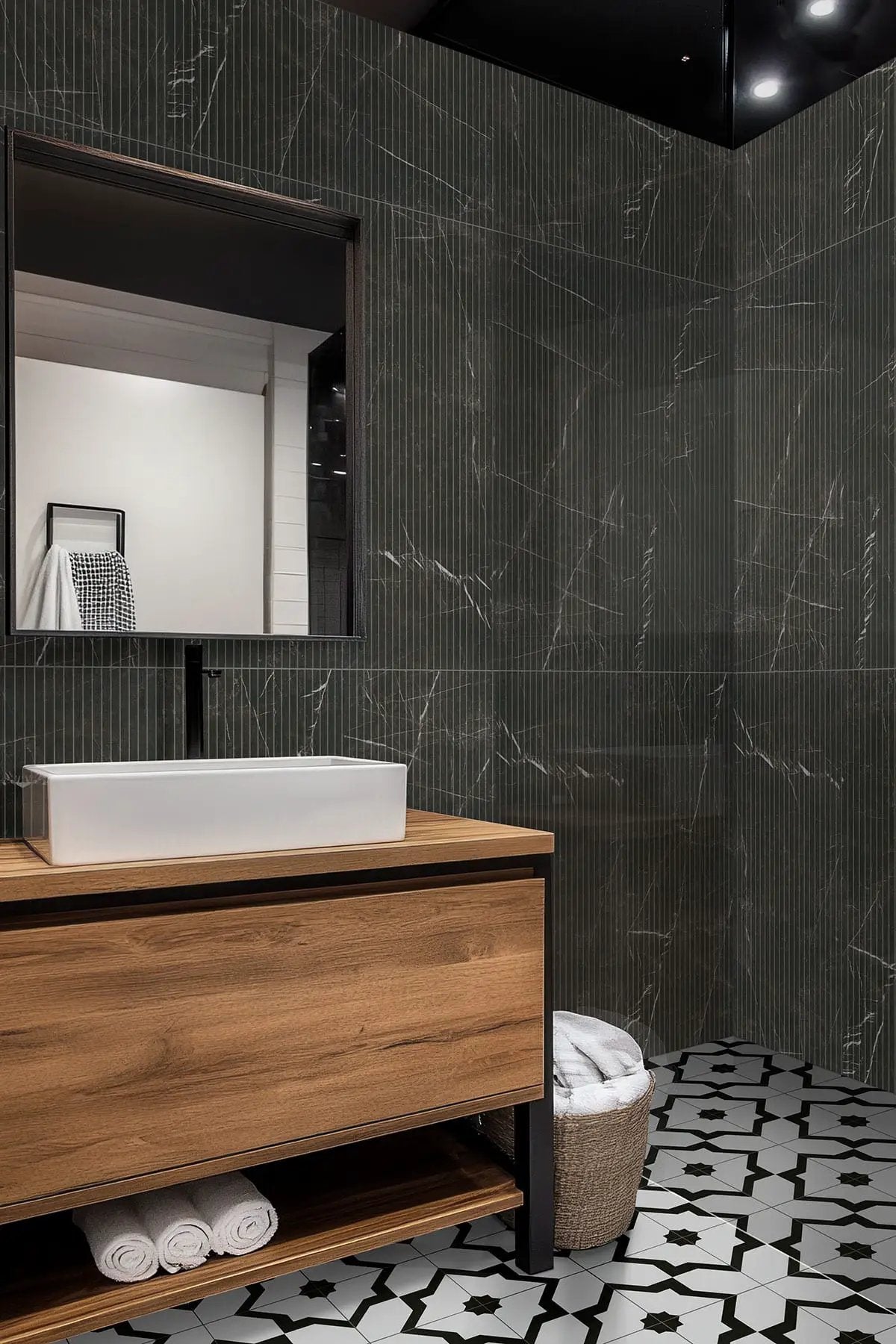 Zaria Gia Matte Porcelain Tiles 8x8 in a finished room