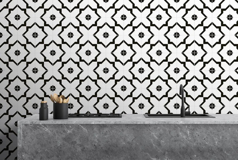 Zaria Gia Matte Porcelain Tiles 8x8 in a finished room