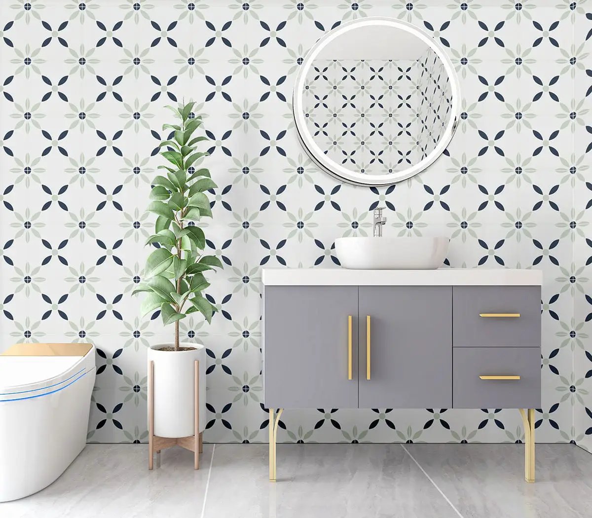 Zaria Greta Matte Porcelain Tiles 8x8 in a finished room
