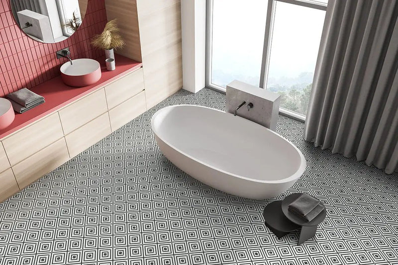 Zaria Modena Matte Porcelain Tiles 8x8 in a finished room