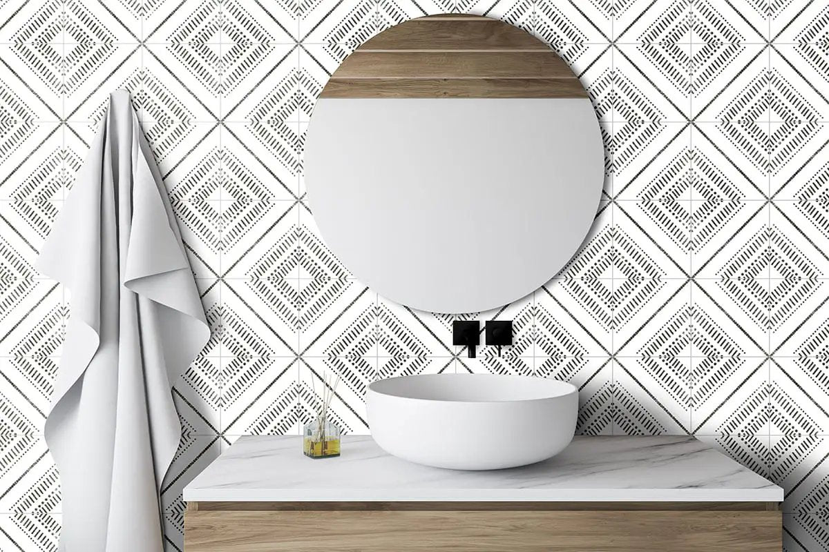 Zaria Tessa Matte Porcelain Tiles 8x8 in a finished room