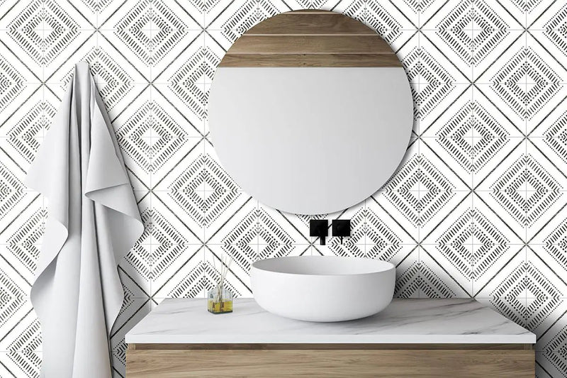 Zaria Tessa Matte Porcelain Tiles 8x8 in a finished room