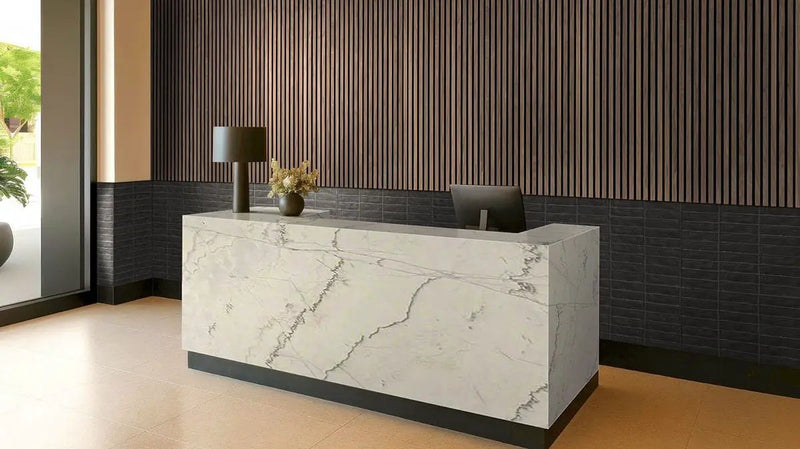 Zest Midnight Tile 4x4 Satin Ceramic Mosaics in a finished room