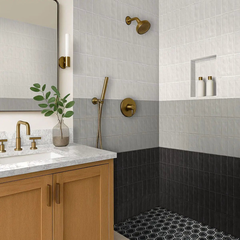 Zest Midnight Tile 4x4 Satin Ceramic Mosaics in a finished room