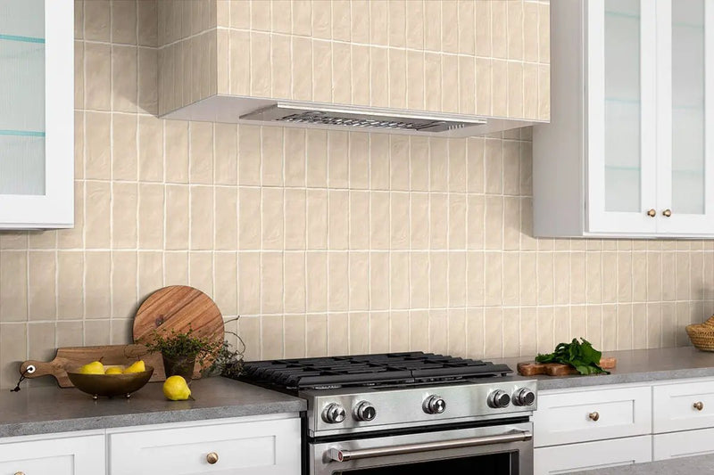 Zest Sand Tile 4x4 Satin Ceramic Mosaics in a finished room