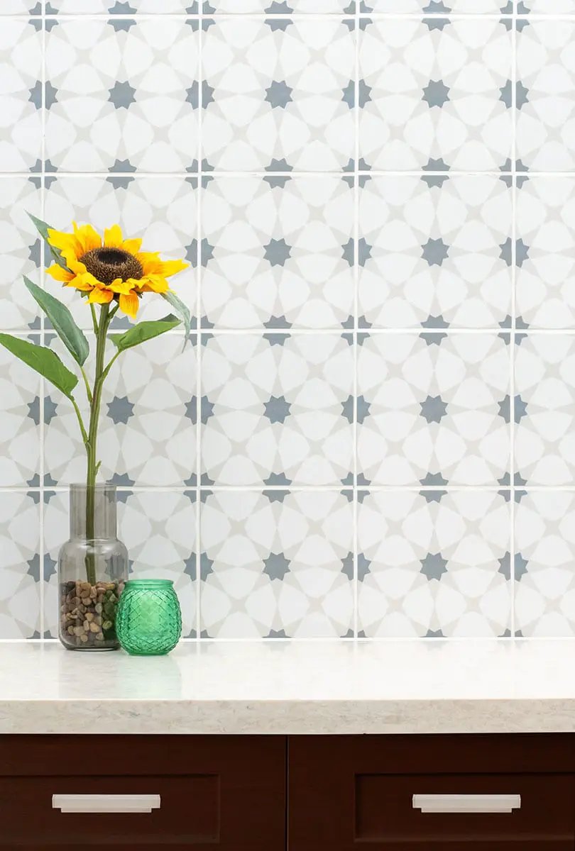 Kenzzi Zoudia Matte Porcelain Tiles 8x8 in a finished room