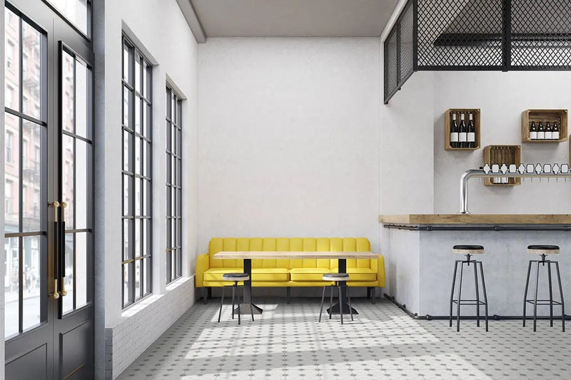Kenzzi Zoudia Matte Porcelain Tiles 8x8 in a finished room