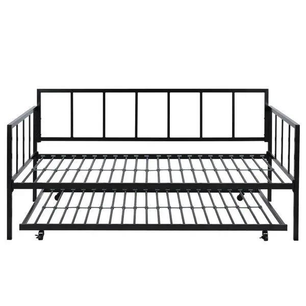 Twin size Heavy Duty Metal Daybed with Roll-Out Trundle Bed by HomePacific