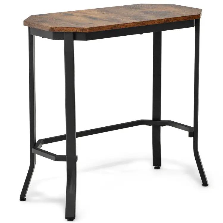 Narrow End Table with Rustic Wood Grain and Stable Steel Frame by DirectDeals