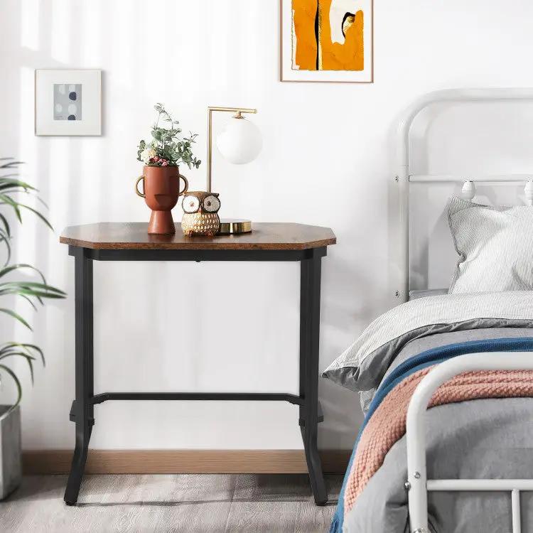 Narrow End Table with Rustic Wood Grain and Stable Steel Frame by DirectDeals