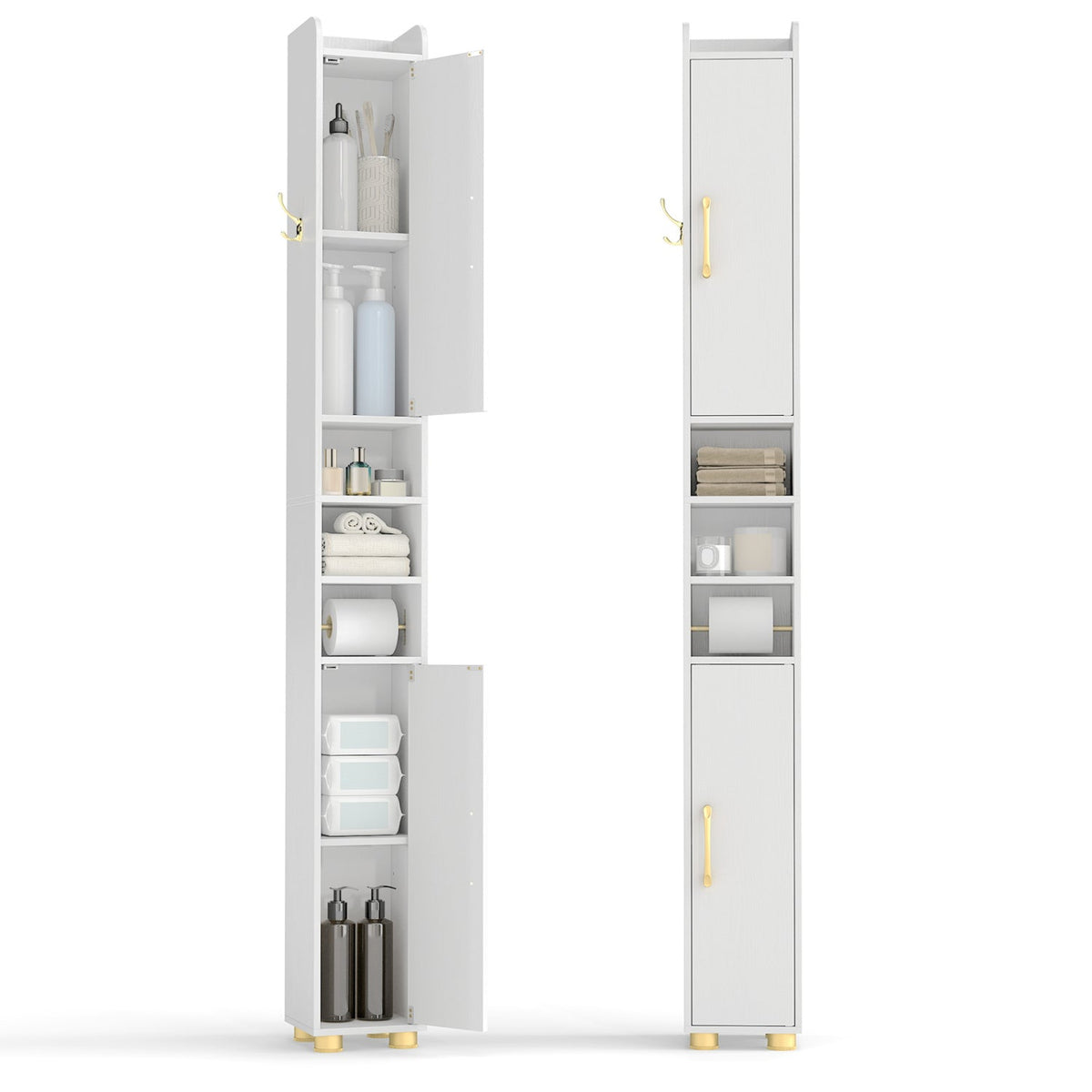 Narrow Bathroom Storage Cabinet with Shelves & Paper Holder by DirectDeals