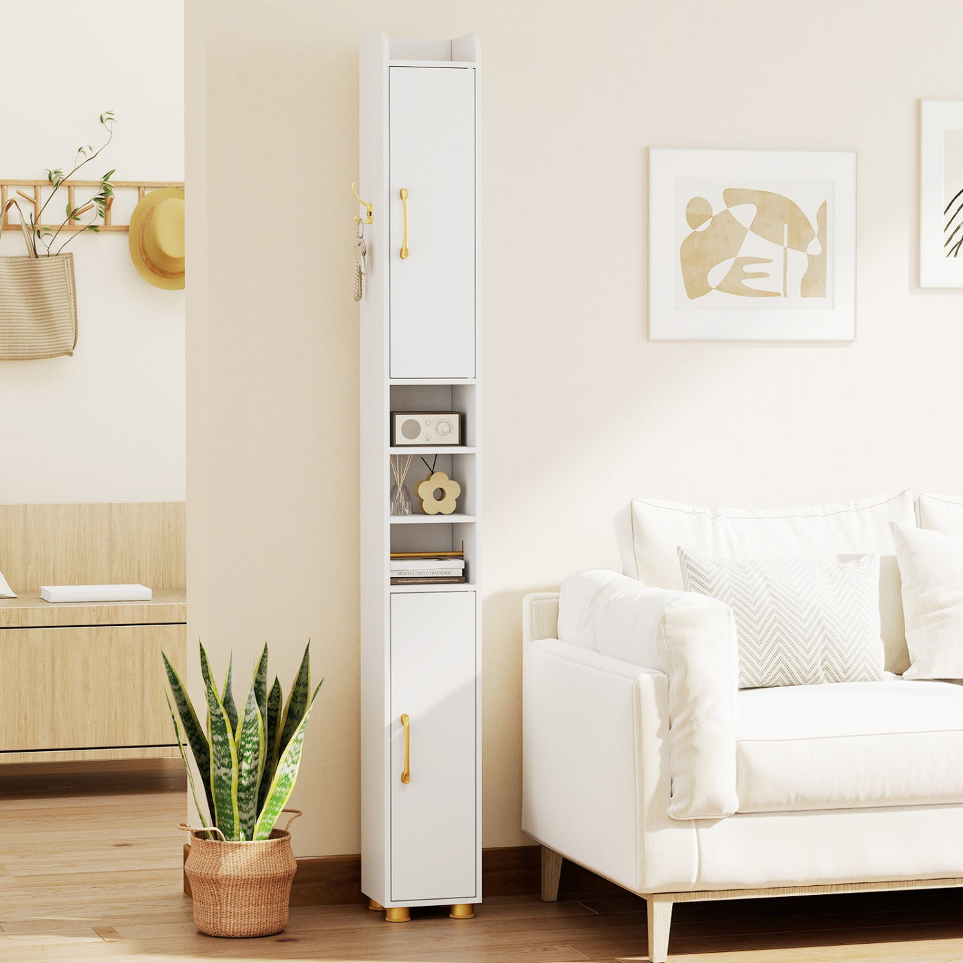 Narrow Bathroom Storage Cabinet with Shelves & Paper Holder by DirectDeals