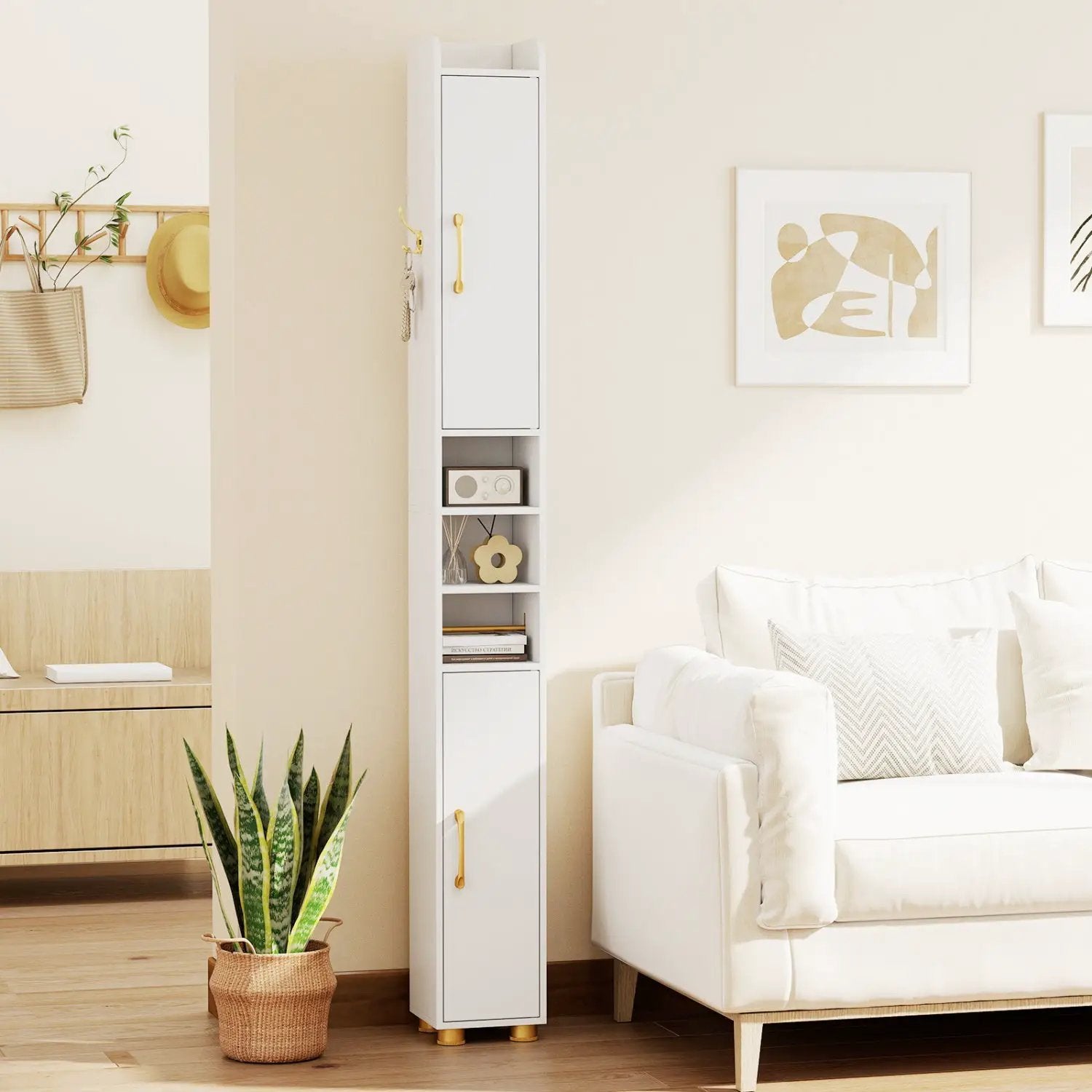 Narrow Bathroom Storage Cabinet with Shelves & Paper Holder by DirectDeals