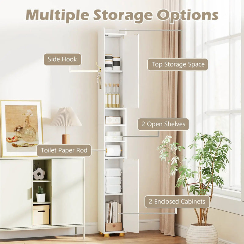 Narrow Bathroom Storage Cabinet with Shelves & Paper Holder by DirectDeals