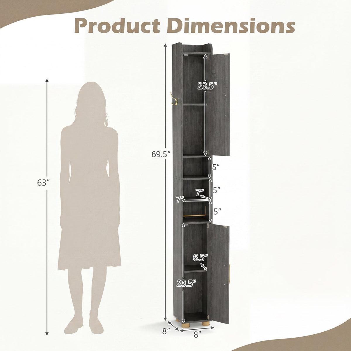 Narrow Bathroom Storage Cabinet with Shelves & Paper Holder by DirectDeals