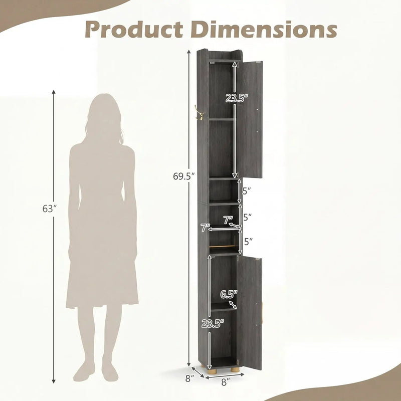 Narrow Bathroom Storage Cabinet with Shelves & Paper Holder by DirectDeals