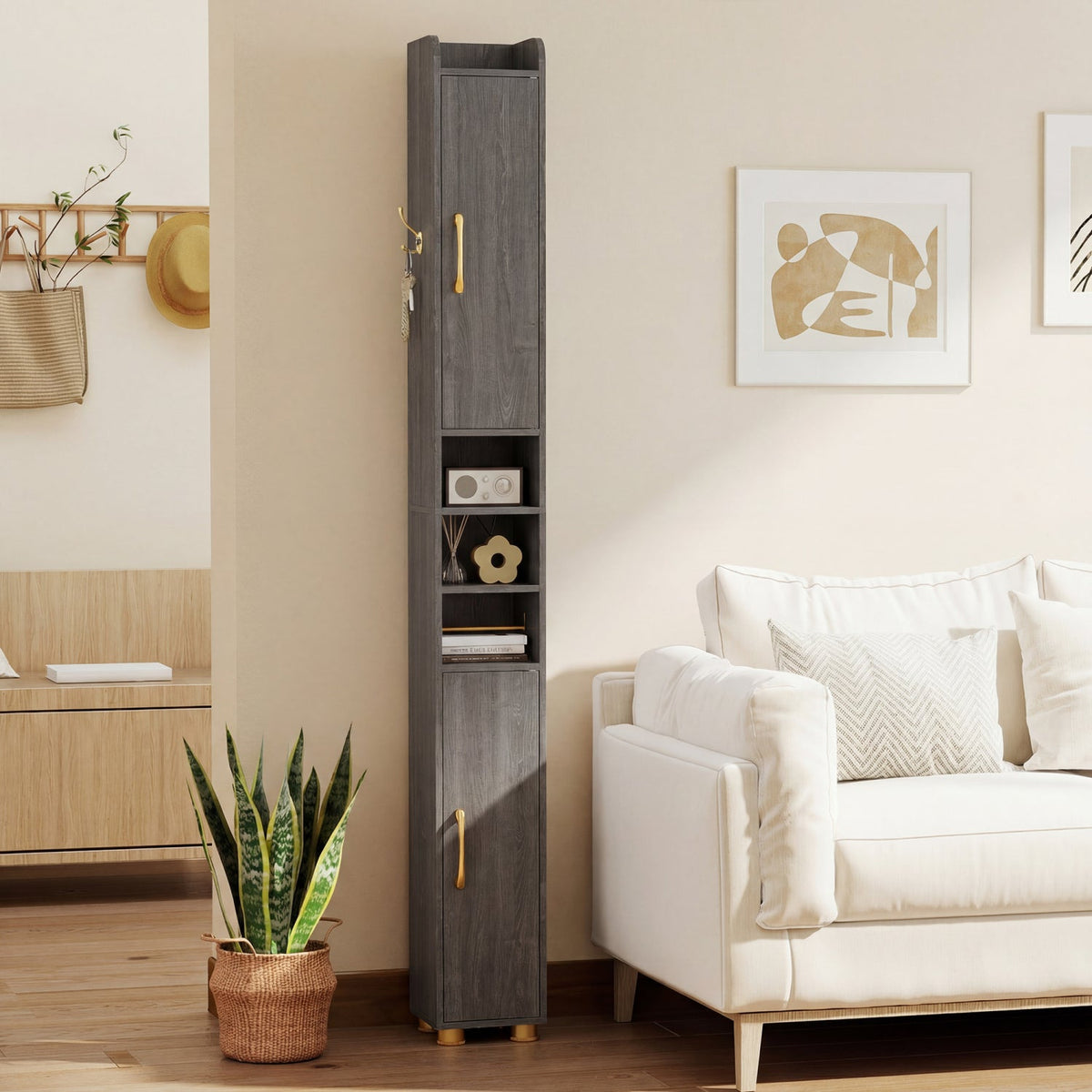Narrow Bathroom Storage Cabinet with Shelves & Paper Holder by DirectDeals