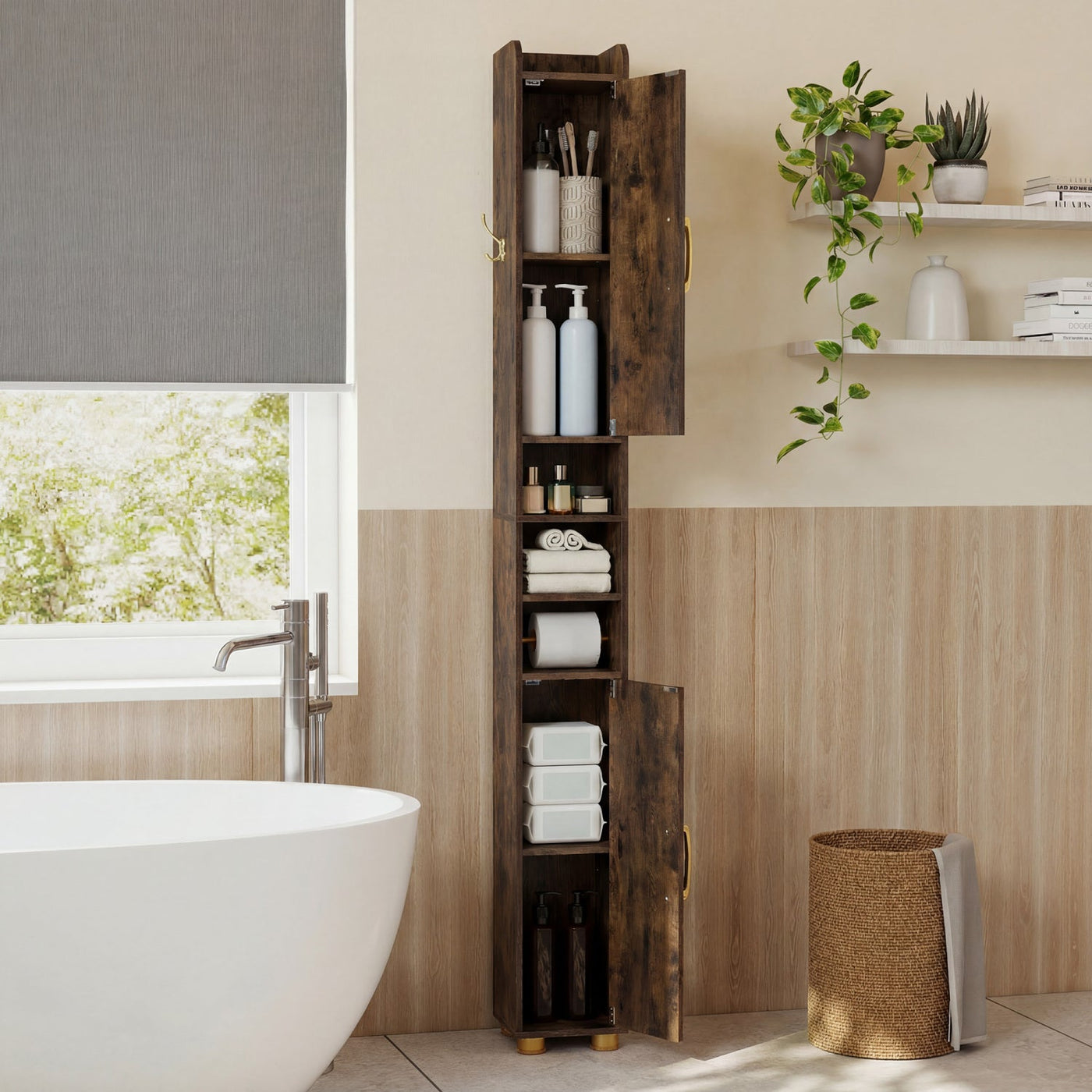 Narrow Bathroom Storage Cabinet with Shelves & Paper Holder by DirectDeals