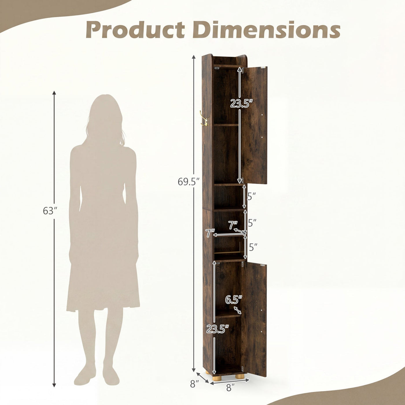 Narrow Bathroom Storage Cabinet with Shelves & Paper Holder by DirectDeals