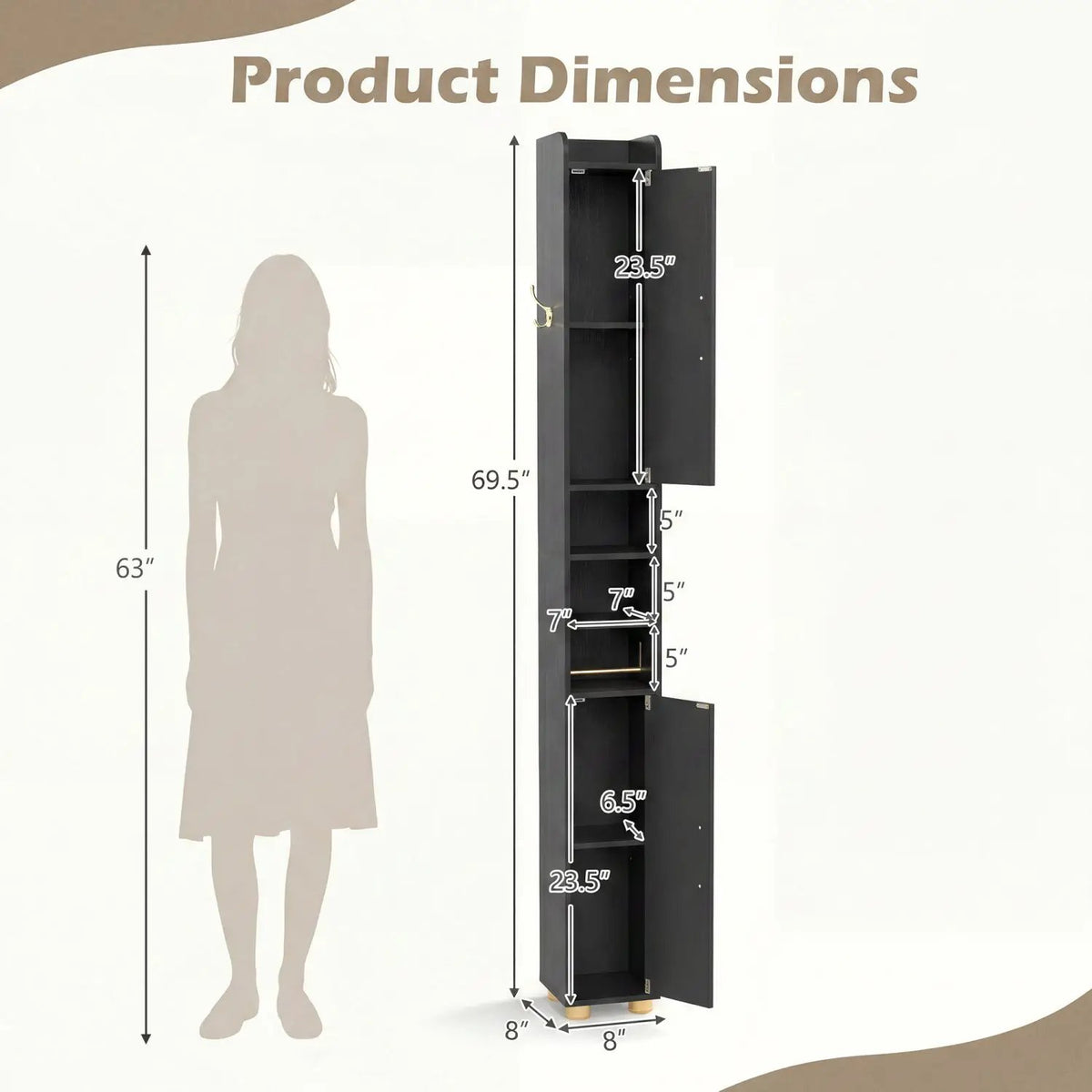 Narrow Bathroom Storage Cabinet with Shelves & Paper Holder by DirectDeals
