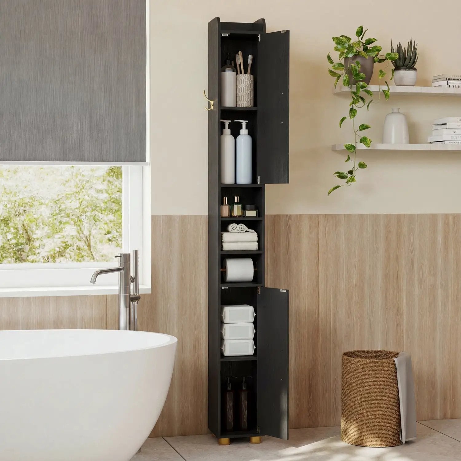 Narrow Bathroom Storage Cabinet with Shelves & Paper Holder by DirectDeals