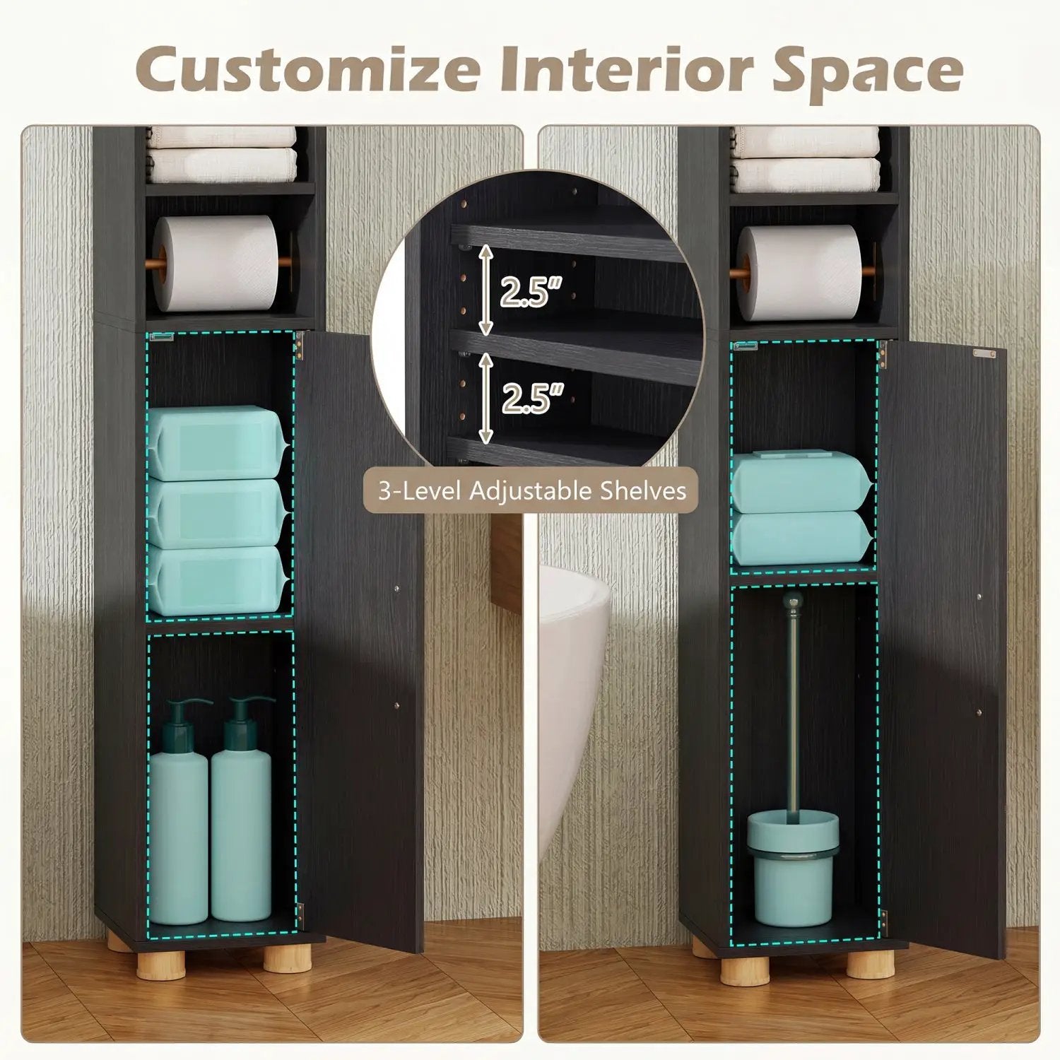 Narrow Bathroom Storage Cabinet with Shelves & Paper Holder by DirectDeals
