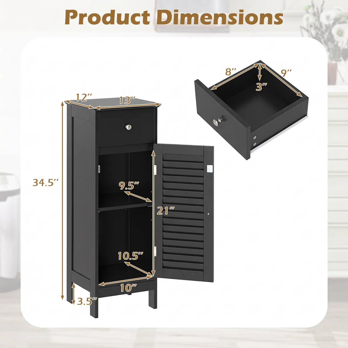 Narrow Bathroom Storage Cabinet with Adjustable Shelf & Drawer by DirectDeals